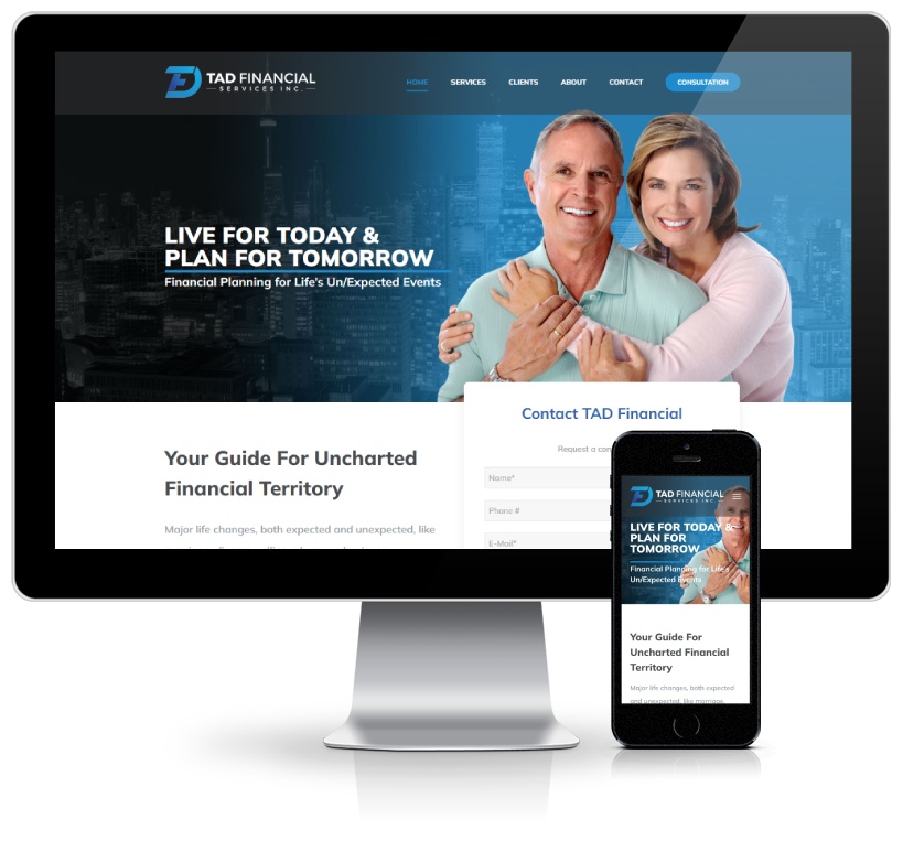 An accounting website seen on a cell phone and monitor, developed by Ombrella.