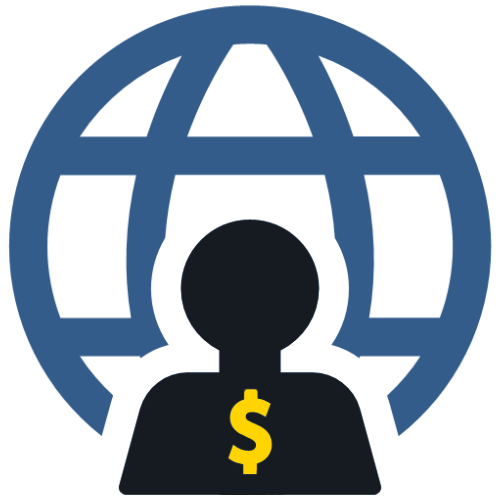 B2C Marketing An icon of a consumer within the symbol for the planet representing business to consumer (B2C) marketing.