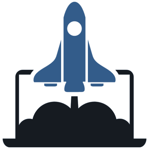 An icon of a rocket blasting off representing brand design services.