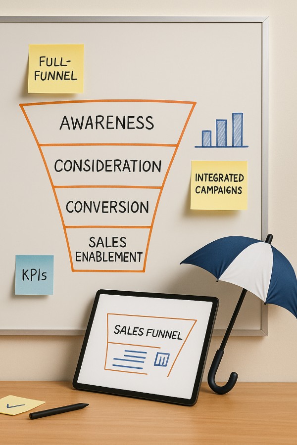 Business To Business Sales Funnel A B2B marketing and sales funnel showing each stage from lead to customer.