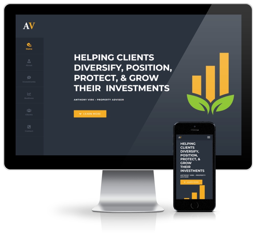 A website for a commercial real estate company developed by Ombrella shown on desktop monitor and cell phone.