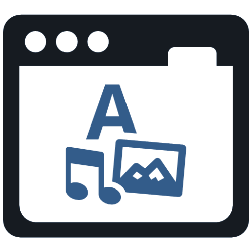 An icon of a maximized window containing various images that represent content marketing development services.