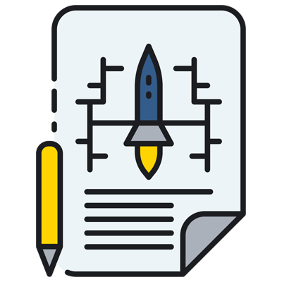 Content Marketing Services An icon of a rocket on a page representing content marketing.