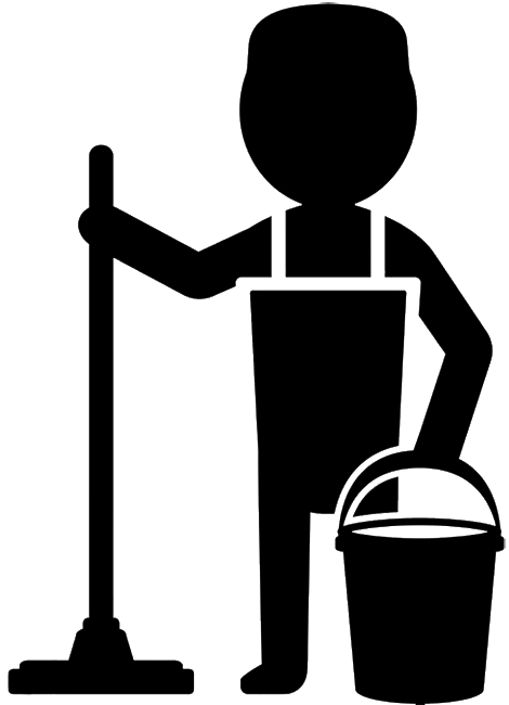 Digital Marketing For Cleaning Services A silhouette of a professional janitor performing cleaning services.