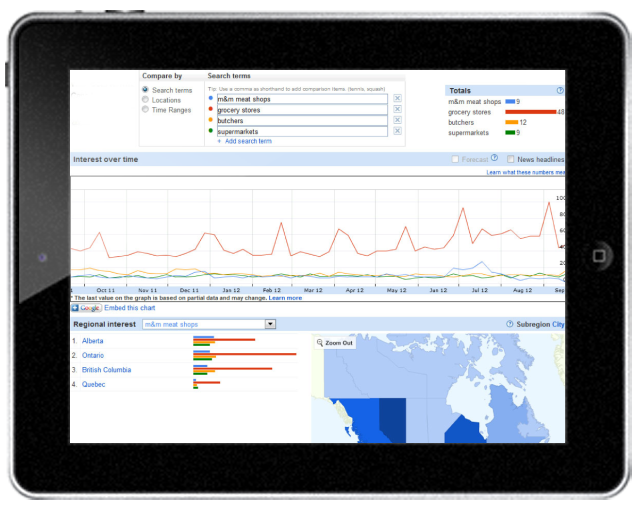 Digital Marketing Client Study Food & Beverage Company A tablet showing online traffic analytics as part of a client study of a food and beverage company.