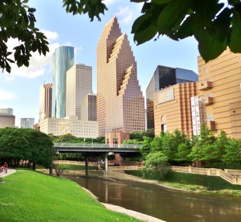 A neighborhood in Houston along the river.