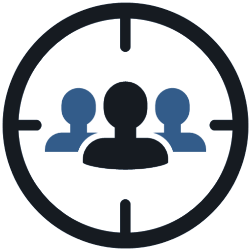 An icon of a crosshair with people within it representing lead generation.