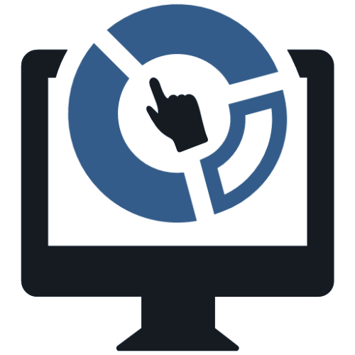 An icon of a monitor with a circle graph representing marketing optimization.