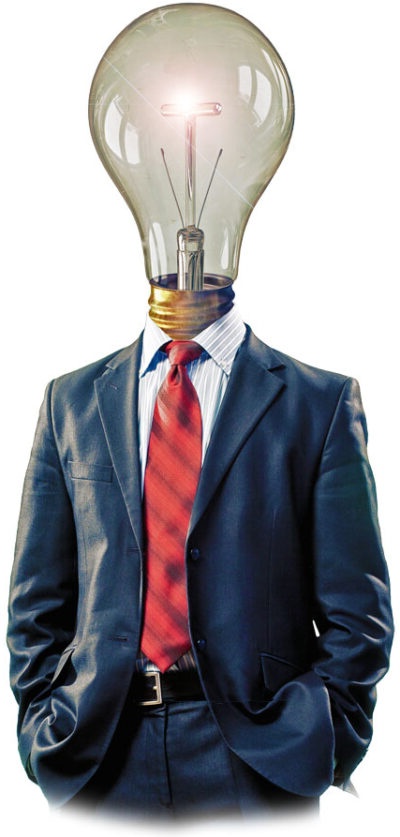 Marketing Services Capabilities A man with a lightbulb head dressed in a suit.