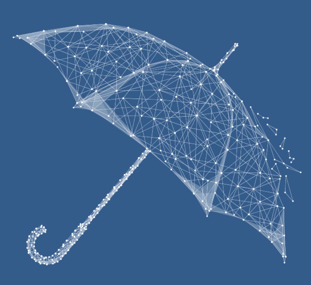Ombrella Client Reviews A 3D wireframe of an umbrella.