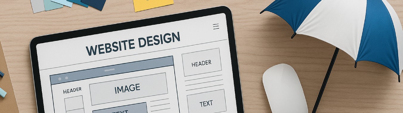 A laptop showing the website design process in Ombrella's marketing offices.