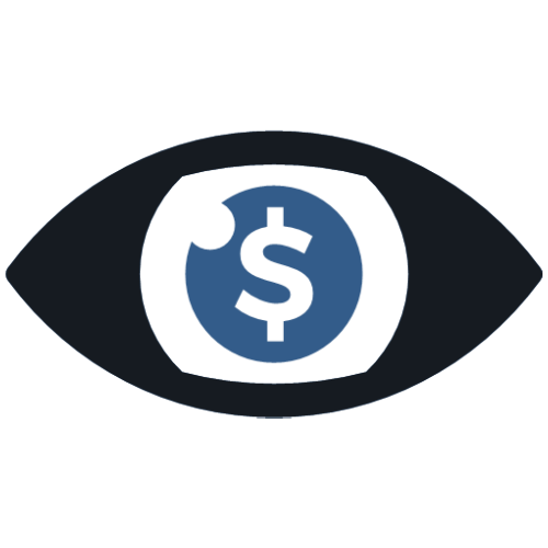 An icon of an eye with a money symbol in the pupil representing online advertising services.