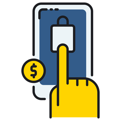 Online Advertising Services An icon of a mobile ad and the user clicking it representing the online advertising process.