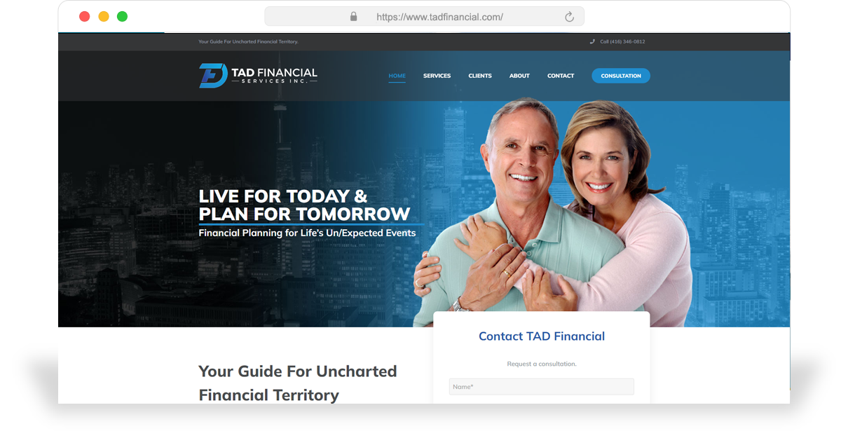 Accountant Website Design The homepage of an accountant website developed by Ombrella.