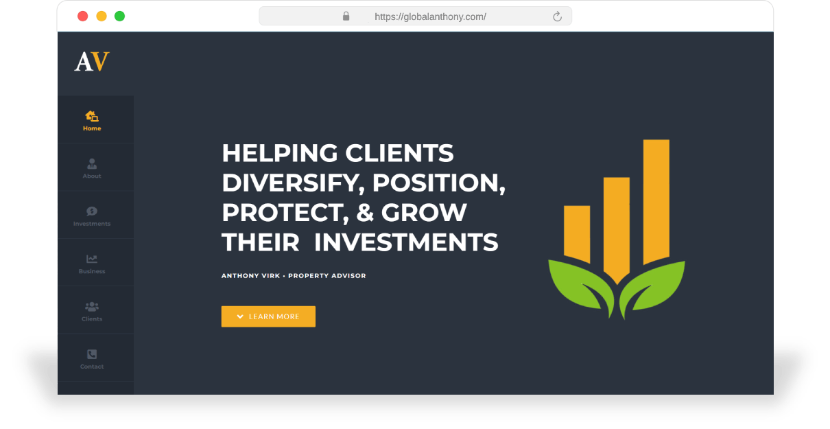 Global Anthony Commercial Real Estate Agent A website for a international commercial real estate agent.