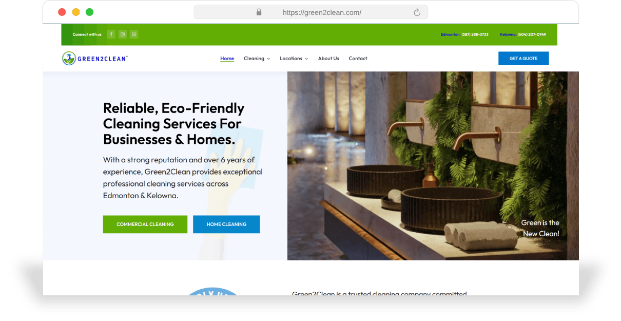 Green2Clean A website for a residential and commercial cleaning company.