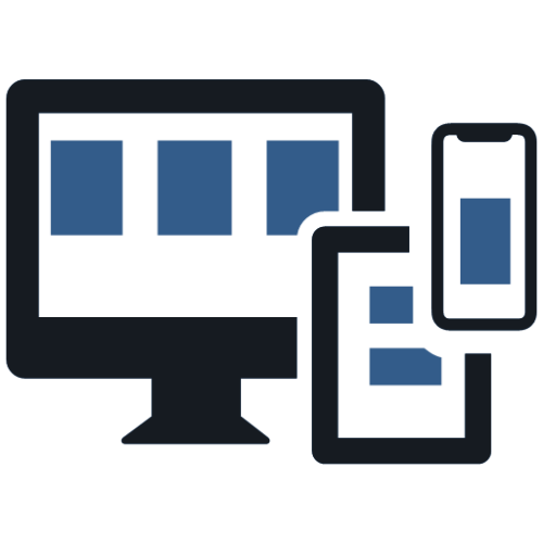 An icon of a monitor, tablet, and cellphone displaying a responsive webpage representing website design services.